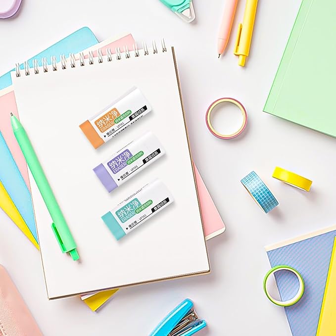 Pencil Erasers, Rubber Erasers, Erasers for Pencils, Erasers for School, Bright Colors, Pack of 6