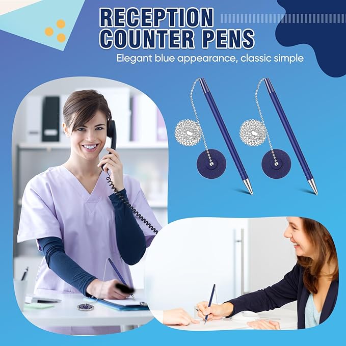 Pasimy Secure Pen with Adhesive Chain and Security Blue Ink Pen Holder for Home Office Supplies(20 Pieces)