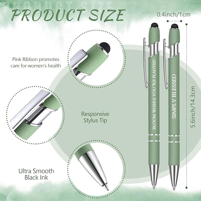 Zonon 12 Pieces Inspirational Pens Bulk Easter Basket Stuffers Motivational Quotes Ballpoint Pens with Stylus Tip Inspirational Gifts for School Office Teachers(Morandi,Bible Style)