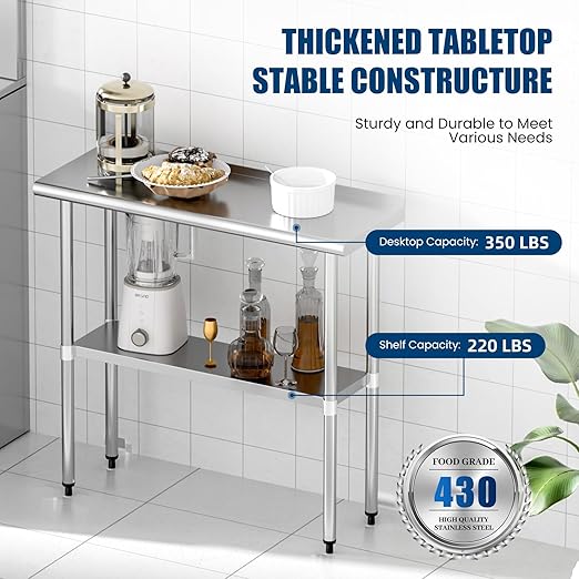 Stainless Steel Table 14 x 36 Inches Metal Prep Table with Backsplash & Adjustable Undershelf for Commercial Kitchen, Outdoor, Restaurant, Hotel & Garage