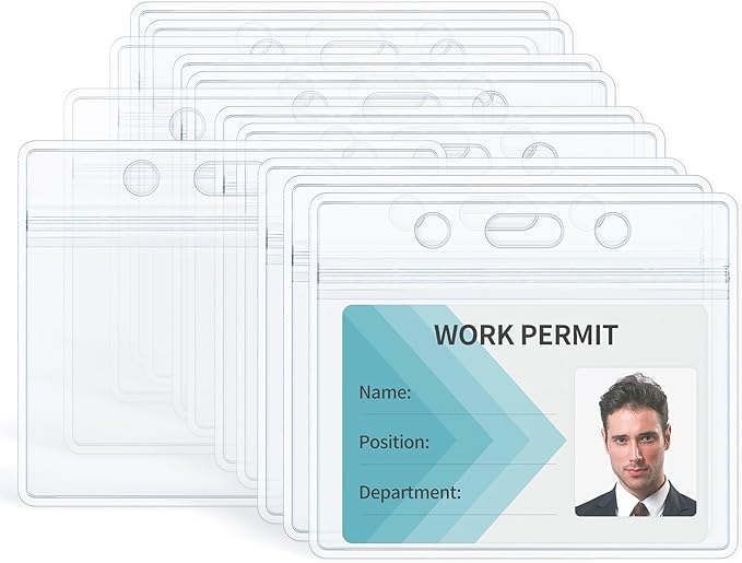Pawfly 12 Pack ID Badge Holder Horizontal Clear Plastic Case with Resealable Zip Soft Waterproof Card Protector Pouch for Office School Credit Cards Proximity Key Cards Driver’s Licenses and Passes
