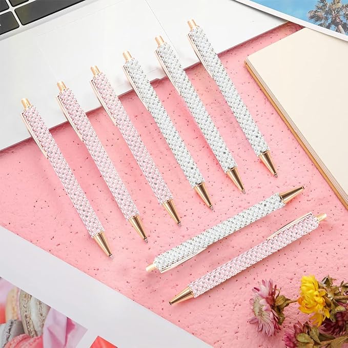 4 Pcs White Pearl Pens Rhinestone Metal Ballpoint Pens Sparkly Crystal Pens Black Ink for Women Girls Office School Supplies