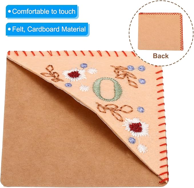 PATIKIL Personalized Embroidered Corner Bookmark, Cute Flower Felt Stitched Triangle Book Mark Page Marker for Women Men Book Lovers Teachers, Pink, Letter O