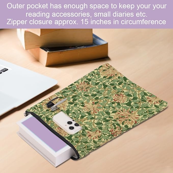 Retro Floral Book Sleeve Book Cover Classic Flower Book Protector with Zipper Christmas Birthday Book Club Gifts Book Accessories for Women Sister Reader Librarian Girls Bookish Book Lovers Gifts