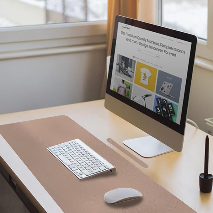 Boutilon Leather Desk Pad 24"x 14" Non-Slip Mouse Pad,Office Desk Mat,Waterprooft PU Leather Desk Blotter,Desk Pad Protector,Desk Writing Pad for Home Office Decor (S-Champagne)