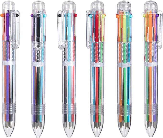 favide 12 Pack 0.5mm 6-in-1 Multicolor Ballpoint Pen,6-Color Retractable Ballpoint Pens for Office School Supplies Students Children Gift,Kids Party Favors