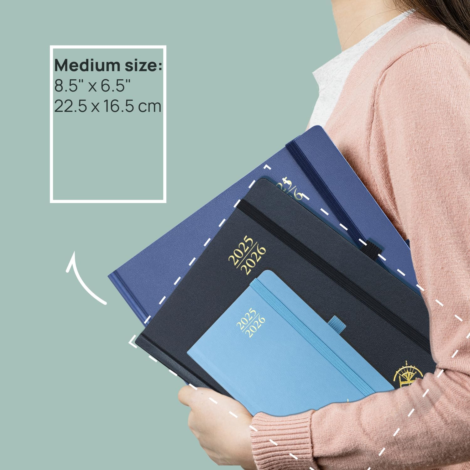 POPRUN Planner 2025-2026, (Medium 6.5'' x 8.5'' Hard Cover) Academic Calendar (July 25-June 26) Daily Weekly and Monthly Appointment Book with Hourly Time Slots, Monthly Tabs, 100 GSM - Black