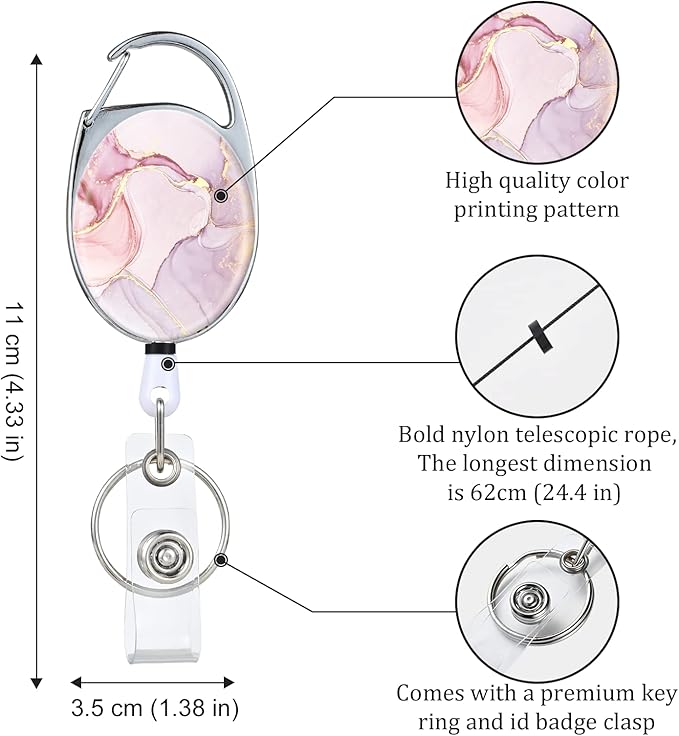 3 Pack Badge Reels Retractable，Double Sided Color Print Pattern Retractable Badge Holders，with Retractable Keychain, Badge Clip and Key Ring，Durable Nylon Retractable Rope
