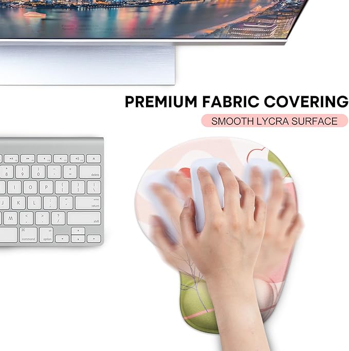 JIKIOU Mouse Pad, 2 Pack Ergonomic Mouse Pads with Comfortable Gel Wrist Rest Support and Lycra Cloth, Non-Slip PU Base for Easy Typing Pain Relief Durable and Easy to Clean Small Rose