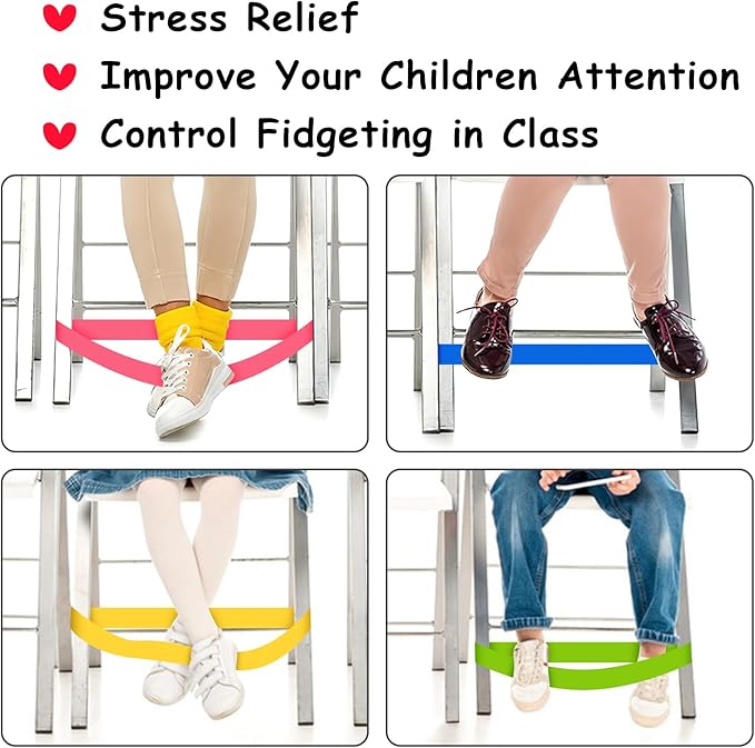 25 Pack Chair Bands for Kids with Fidgety Feet, ADHD Tools for Kids, ROOKEA Sensory Classroom Must Haves for ADHD Kids Fidget Chair Bands ADD Autism ADHD Chair Bands for Classroom Home Chairs