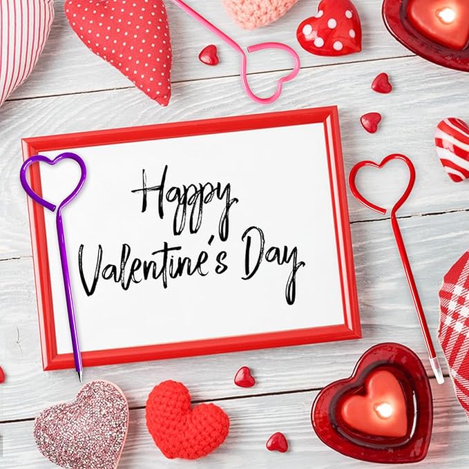 48 Pcs Valentines Day Pens,Heart Shape Pens,Rollerball Pens,Red Pink and Purple Ballpoint Pen for Valentines Party Favor,Boys and Girls,School Office Supplies