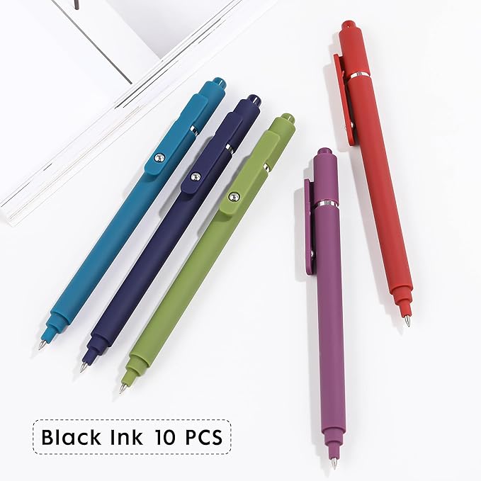 RIANCY Gel Pens, 10 Pcs 0.5mm Quick Dry Black Ink Pens Fine Point Smooth Writing Pens for Journaling Aesthetic Pens Retractable Gel Pens School Supplies Colorful Pens Gel Ink Pen Office Supplies