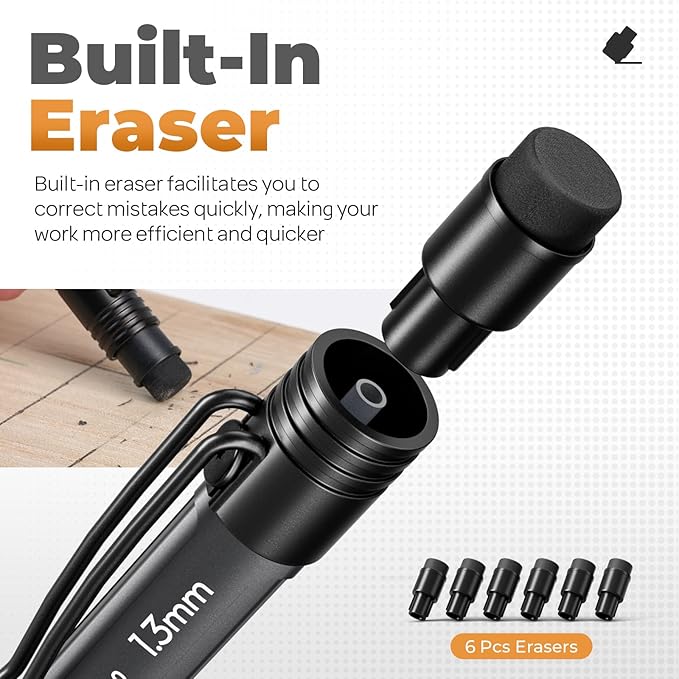 Nicpro 3 PCS 1.3 mm Mechanical Pencil Set with 72 PCS Lead Refill,3 Erasers-HD1000 Carpenter Pencils, Weatherproof Metal Heavy Duty Construction Pencil for Outdoor Marking Drafting Drawing Woodworking