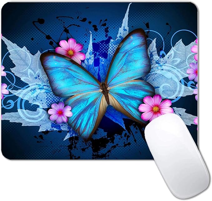 Blue Butterfly Mouse Pad Non-Slip Rubber Base Gaming MousePads for Computers Laptop Office,Cute Mouse Pads with Designs for Women,9.5"x7.9"x0.12"(240mm x 200mm x 3mm)