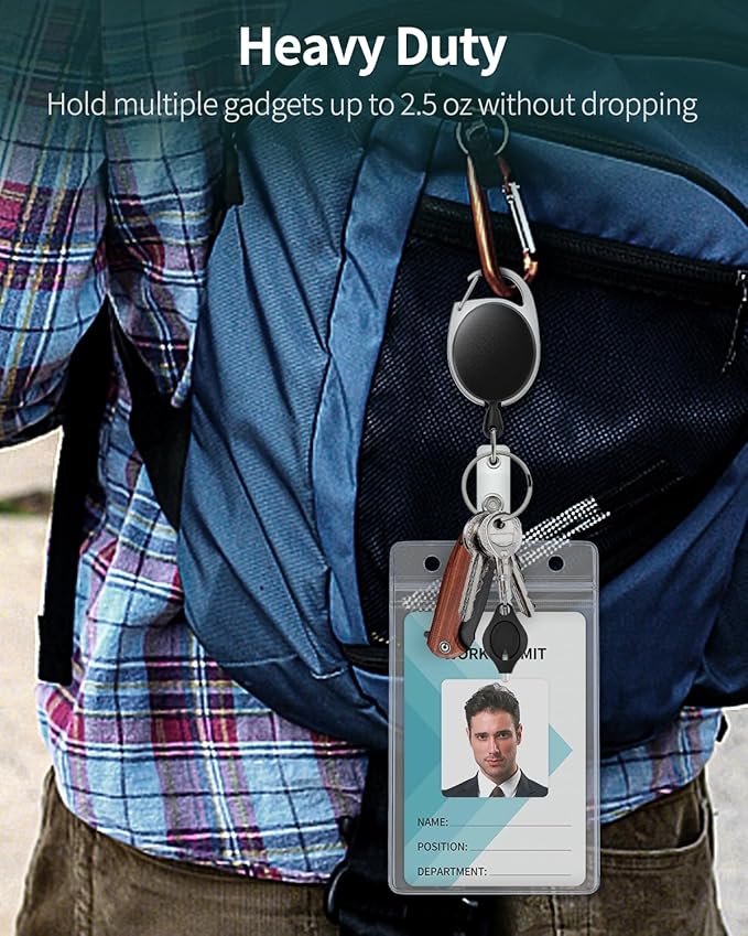 Uniclife 10 Pack Badge Holder Vertical Clear Plastic Case with Retractable Badge Reel Carabiner Clip Soft Waterproof Card Protector for IDs Credit Cards Proximity Cards Driver’s Licenses and Passes