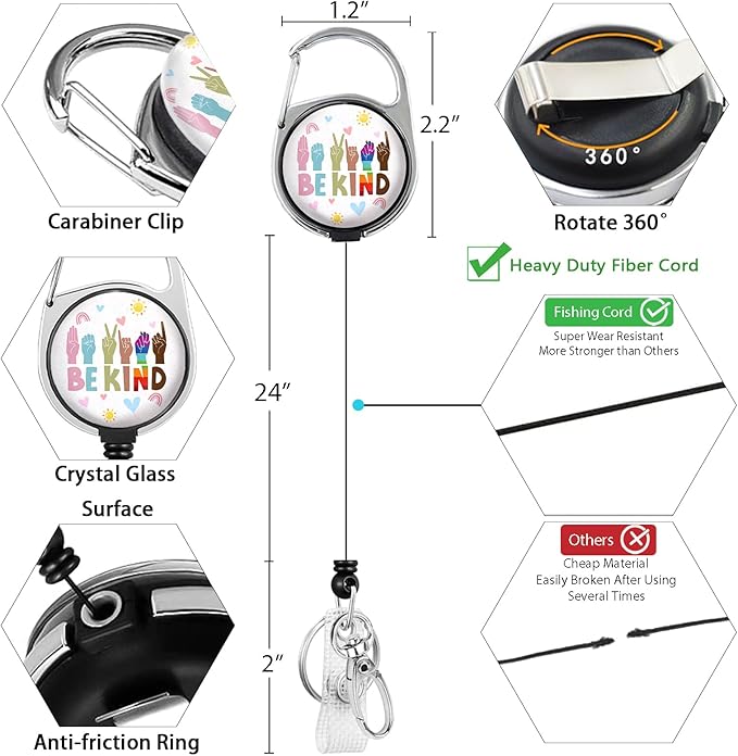 Be Kind Lanyards for Id Badges, Cute Hand Sign Badge Reel Heavy Duty with Carabiner Clip, Fashionable ID Badge Holder with Breakaway Lanyard, Teacher Nurse Office Christmas Gifts