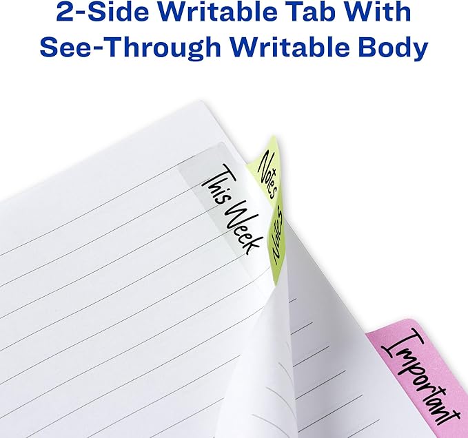Avery Margin Ultra Tabs, 2.5" x 1", 2-Side Writable, Assorted Pastel Colors, 48 Repositionable Tabs (74867)