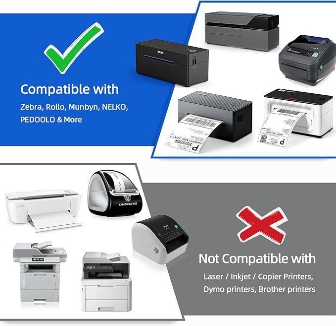 1 Roll 4" x 3" Direct Thermal Labels for Barcodes Postage Address Shipping Labels Compatible with Rollo & Zebra Desktop Printers Adhesive - 500 Labels/Roll