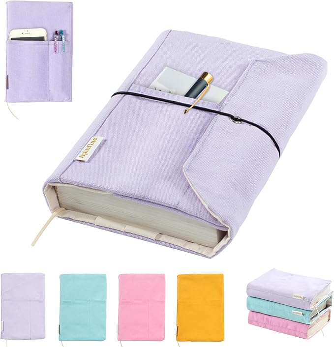 Canvas Book Covers, Washable Book Protector, Book Cover for Paperback Novels, Adjustable Book Cover for Hardcover with Pockets for Pen, Soft Cover Books, Book Lovers Gifts