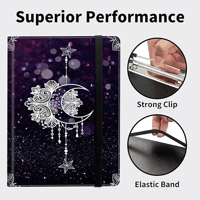 Padfolio Folder with Clipboard,Portfolios Organizer Clipboards with Storage Clipboard Writing Pad PU Leather Conference Document Organizer with Business Card Holder,Moonflower