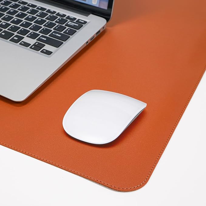 Large Desk Mat -47.2" x 17" Leather Desk Pad Protector with Natural Cork & PU Leather, Non-Slip Office Desk Mat, Double-Sided Mouse Pad, Waterproof Large Desk Pad for Office&Home (Orange)…