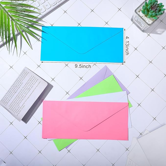 500 Pcs #10 Business Envelopes Adhesive Standard Envelopes Colored Envelopes for Office Check Invoices Letters Letterhead Invitations Announcements 4-1/8 x 9-1/2'' (Cute Color)