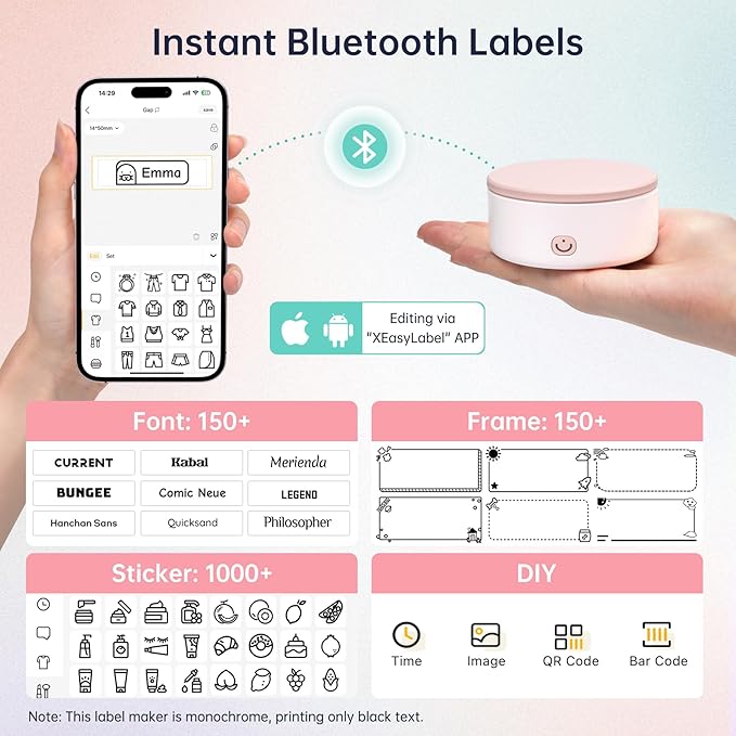 Label Maker Machine with Tape, 2 Pack Portable Mini Label Printer, HP3 Bluetooth Sticker Maker Machine with Multiple Templates, Small Thermal Label Printer, High Precision, Fast Printing, Green + Pink