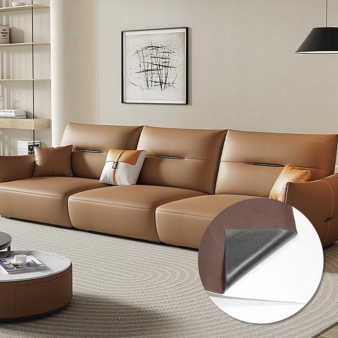 CHEIGHY Self-Adhesive Leather Repair Patch Kit for Furniture, Sofas, Car Seats, Chairs, Shoes - 17x79 Inch Light Brwon PU Leather Repair Tape for Couch (Waterproof, Durable, Easy to Use)