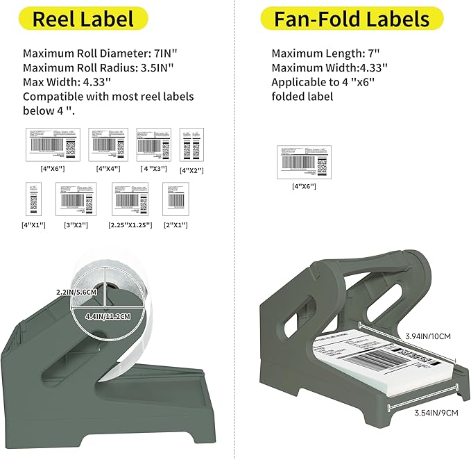 Guermok Thermal Shipping Label Holder for Rolls & Fan-Fold, Fragile Stickers for Shipping, Label Stand Desktop Printer Holder-Home Office Accessory Sticker Dispenser for Holographic (Gray)