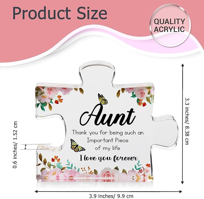 VELENTI Aunt Gifts from Niece - Engraved Acrylic Block Puzzle Piece - Cute Auntie Present with Lovely Saying Paperweights - Fancy Favorite - Birthday, Christmas, Chic Decoration
