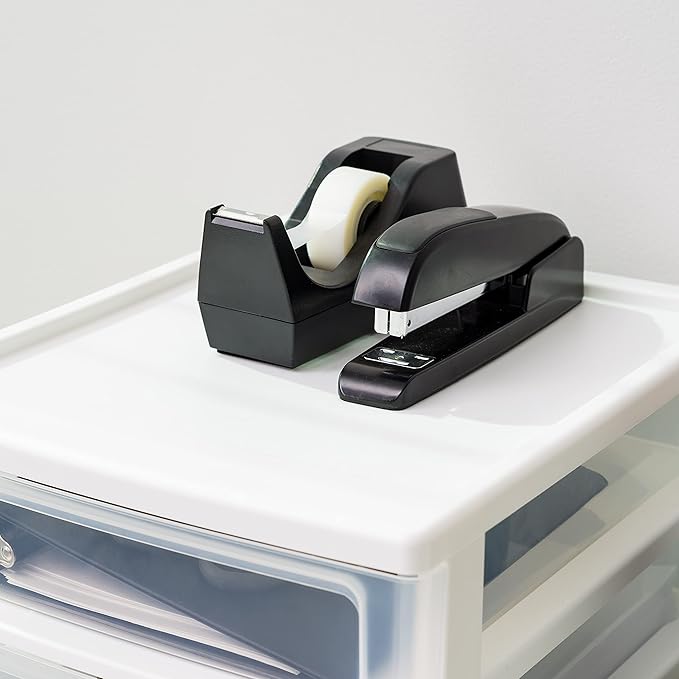 IRIS USA Plastic Stacking Desk Top 3-Drawer Storage Organizer, 1-Pack, for Makep Vanity Nail Polish Bathroom Stationery Art Craft Supplies Kitchen Office Garage and Small Organization, Medium, White