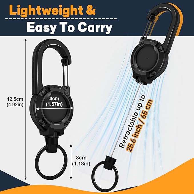 Heavy Duty Retractable Keychain, 3 Pack, Retractable ID Badge Holder Reel, Tactical ID Badge Reel, Key Ring Outdoor (Black, Black, Black)