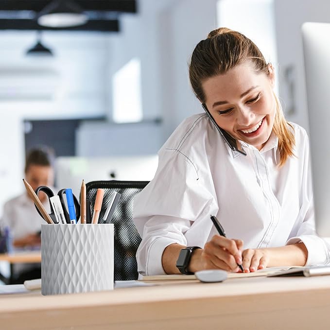 Pen Holder - 360° Rotating, 5 Slot Pen Holder For Desk. Pencil Holder For Office,School,Dorm Room&Vanity, Desk Accessories(White)