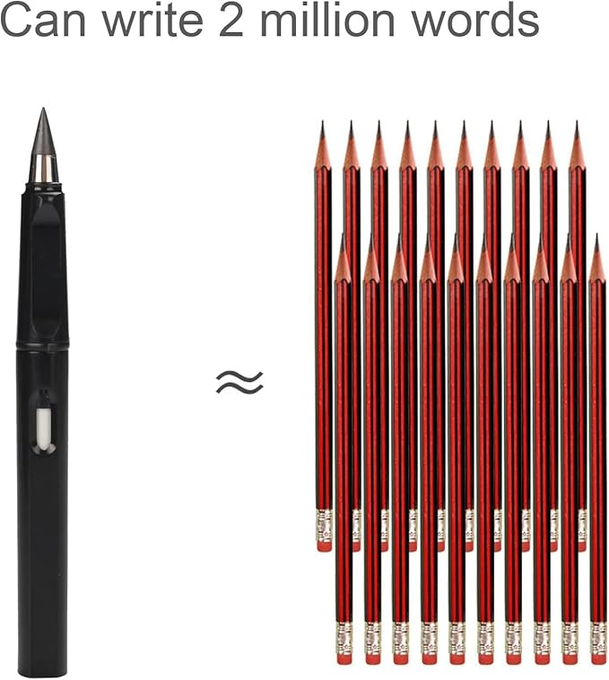 Infinity Forever Pencil - 0.7mm Infinite Everlasting Metal Inkless Pencils Set with Eraser , No Need Sharpened, Replace Mechanical Pen for Sketch , Drawing and Writing（With 8Pcs Nibs and Pen Case）