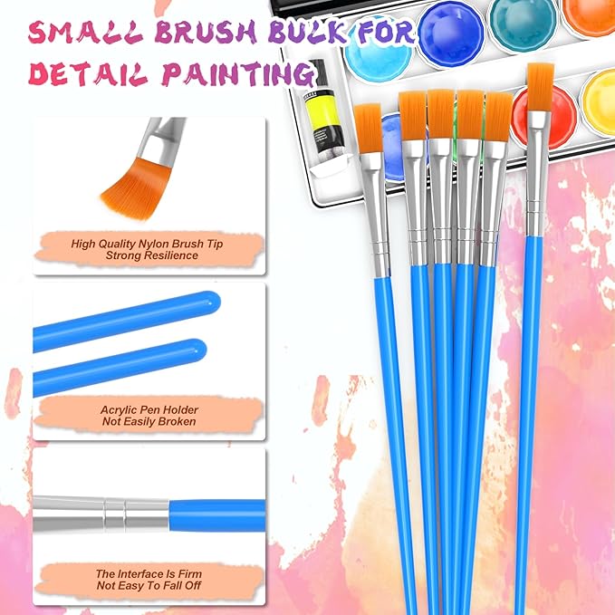 Paint Brushes Set for Acrylic Painting, 100 Pcs Flat Art Painting Brushes Acrylic Paint Brush, Nylon Paint Brush for Kids Adults Oil Watercolor Rock Painting Body Face Nail Art