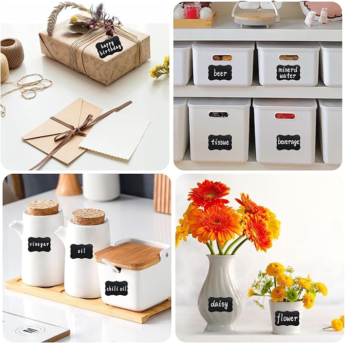 Wavy Shape Chalkboard Labels,Erasable Reusable Blackboard Stickers with 1 Liquid Chalk Pen,200 Pieces,for Jars, Spice, Craft, Home, Kitchen, Parties Decoration, Craft Rooms, Weddings