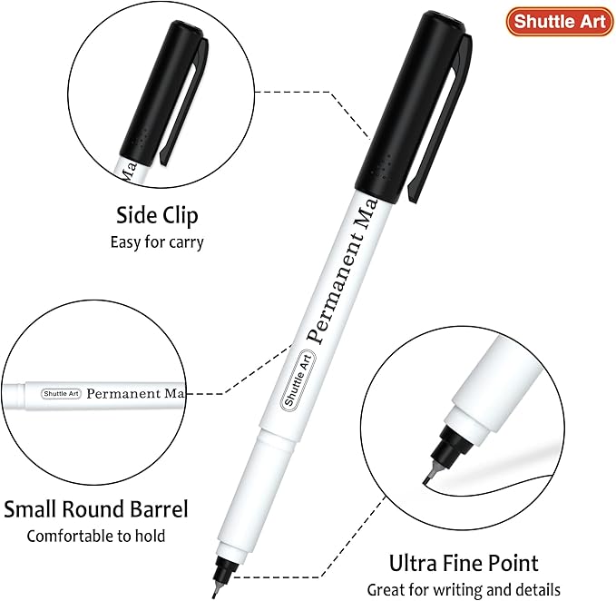 Shuttle Art Permanent Marker, 30 Pack Ultra Fine Point Black Permanent Marker set, Works on Plastic,Wood,Stone,Metal and Glass for Doodling, Marking
