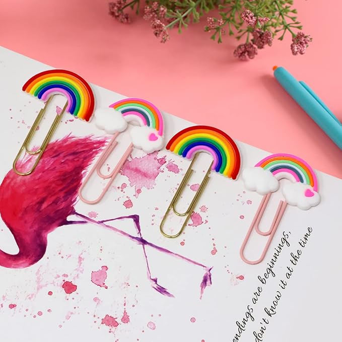 yueton 12PCS Rainbow Cloud Shaped Paper Clips Cute Small Paperclips PVC Metal Bookmark Clips File Note Clips Book Markers for Office, School, Home and Wedding Party Use