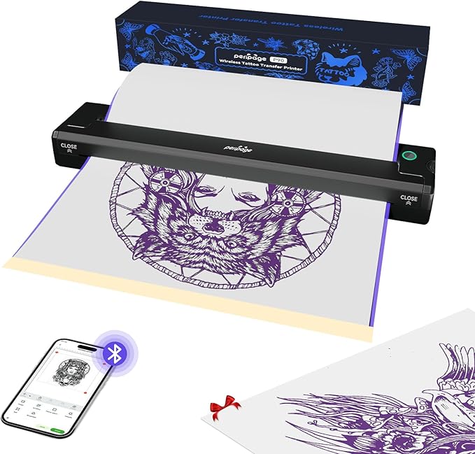 P90 Wireless Tattoo Stencil Printer - Professional & Beginner Friendly, Bluetooth & USB Connectivity, Free Stencil Paper Included