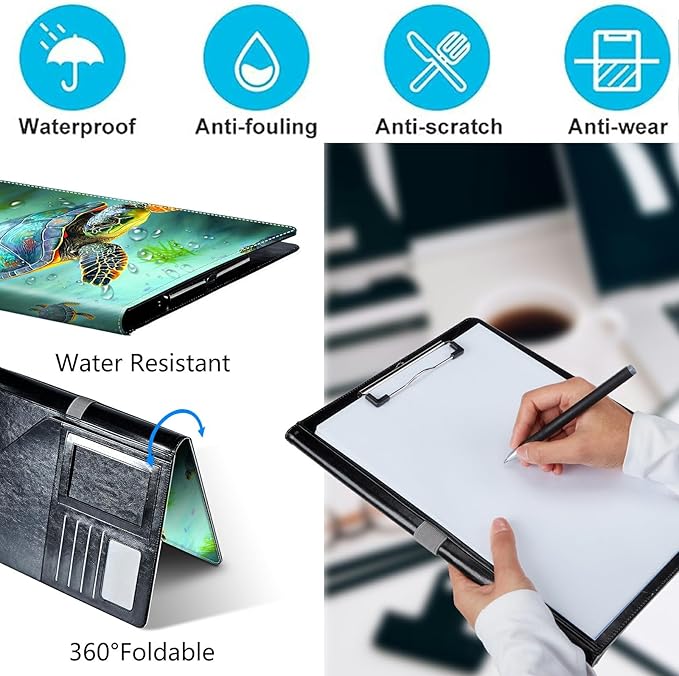 PU Leather Padfolio Folder Clipboard Portfolios Organizer Conference Document Organizer with Business Card Holder Storage Clipboard Writing Pad,Sea Turtles