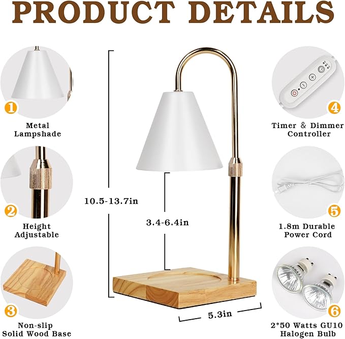 White Candle Warmer Lamp with Timer Dimmer, Electric Candle Lamp Warmer for Bedroom Decor, Birthday Gifts for Women Mom, Adjustable Metal Candle Lamp, Mom Gifts, Home Decor for House Warming Gifts