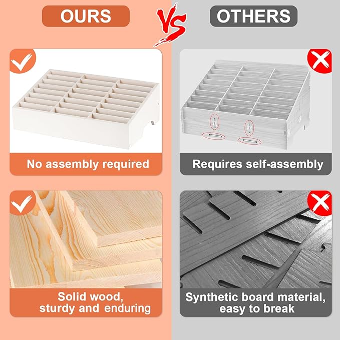 Wooden 24-Grid Cell Phones Storage Box Desktop Mobile Phone Holder Organizer for Office School Classroom (24-Grid White)