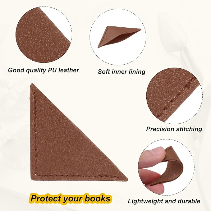 uxcell 6Pcs Leather Square Bookmarks, Corner Bookmarks Book Marks Page Markers Cute Page Clip for Men Women Teacher Reader Book Lover Writers (Brown)