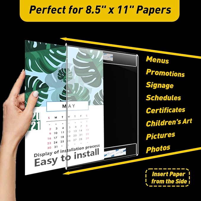 30 Pcs Acrylic Sign Holder 8.5 x 11, Vertical Wall Mount Sign Holders with 3M Adhesive, Clear Plastic Frames Paper Display Sign Holders for Office, Home, Store, Restaurant - No Drilling