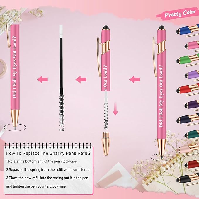 Snarky Funny Office Pens,36 Pcs Negative Sarcastic Hilarious Quotes Work Ballpoint Pens with Stylus Tip for Colleague Co-workers Gift Black Ink (Style 1, 36)