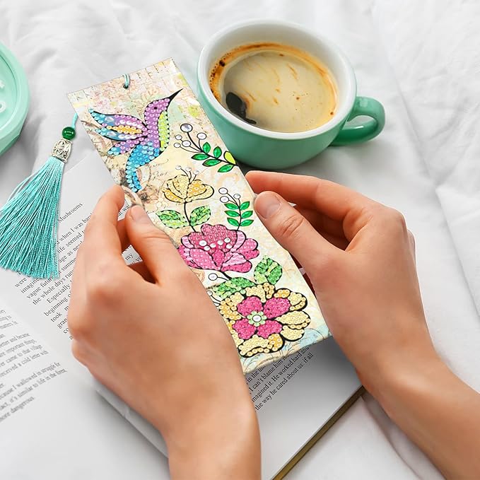 pigpigboss Flower Birds Bookmark Diamond Painting Kit 2 Pieces Diamond Painting Arts Flower Bookmark Diamond Painting Set for Adult Book Decor Bookmark Diamond Dot (21 X 6 CM)