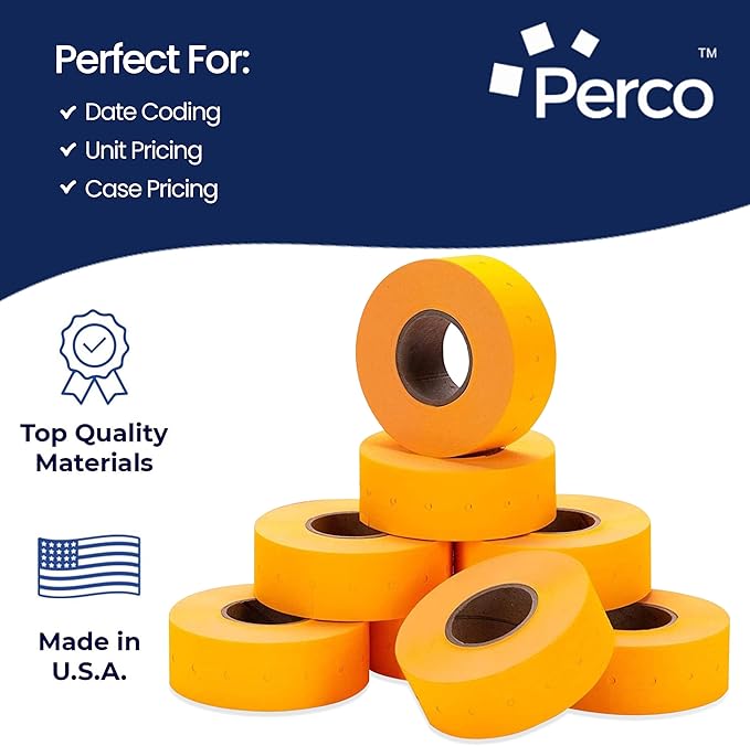 Perco 1 Line Fluorescent Orange Labels - 80 Rolls, 10 Sleeves, 80,000 Blank Price and Date Gun Labels for Perco 1 Line Price and Date Guns - Made in USA