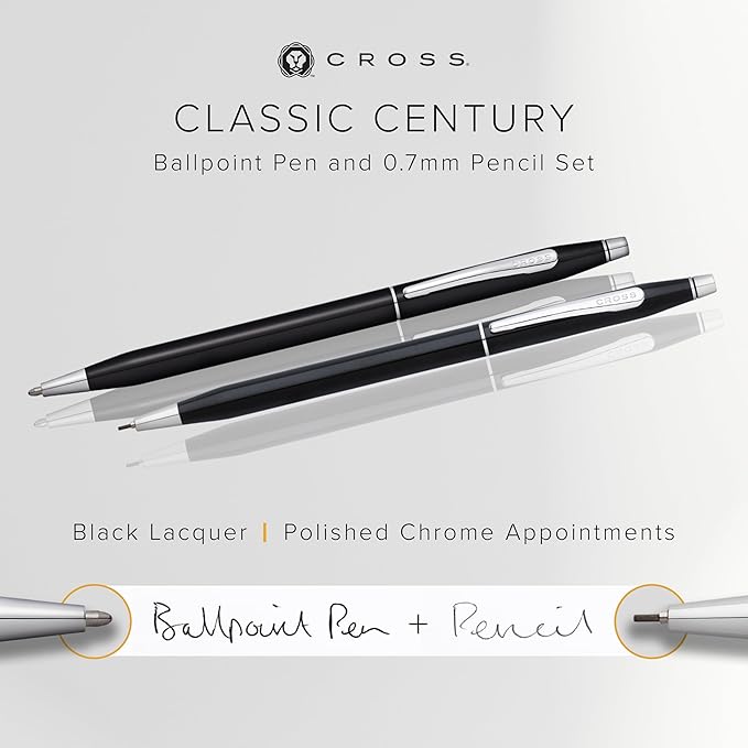 Cross Classic Century Black Lacquer Ballpoint Pen & 0.7mm Pencil with Chrome Appointments