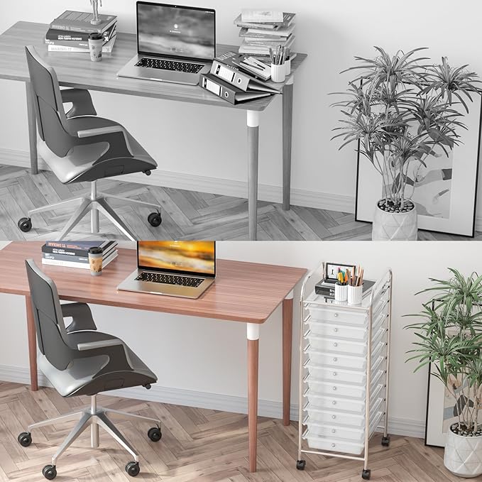 Storage Cart, Rolling Utility Cart with 10 Drawers, Portable Handles & Lockable Wheels, Mobile Paper Toys Storage Organizer Large Capacity for Home Office School Teacher (Clear)