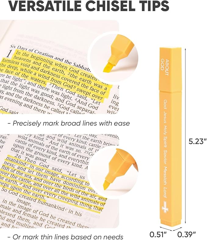 Bible Highlighters with Highlighting System, Chisel Tip No Bleed Highlighters for Bibles, Aesthetic Highlighter Marker Set in Assorted Colors for Bible Study Journaling [5 Pack]